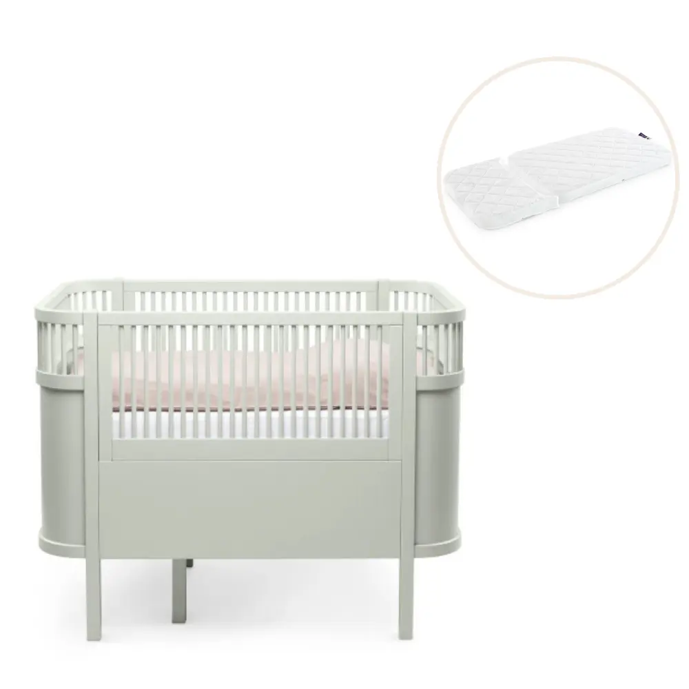 Växasäng 2i1 Baby & Juniorsäng och Madrass till Classic II - Mist Green | Barnrum - Barnsängar & vaggor - Spjälsängar | BabyMode