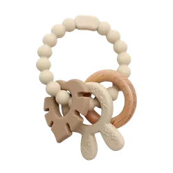 Bitleksak i Silikon med Kaninöron & Trä - Beige | Leksaker - Babyleksaker - Bitringar & skallror | BabyMode