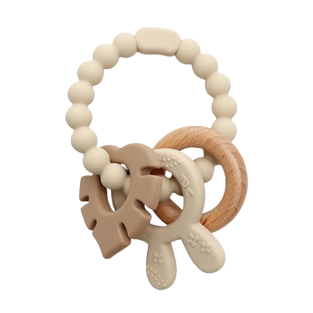 Bitleksak i Silikon med Kaninöron & Trä - Beige | Leksaker - Babyleksaker - Skallror & bitringar | BabyMode