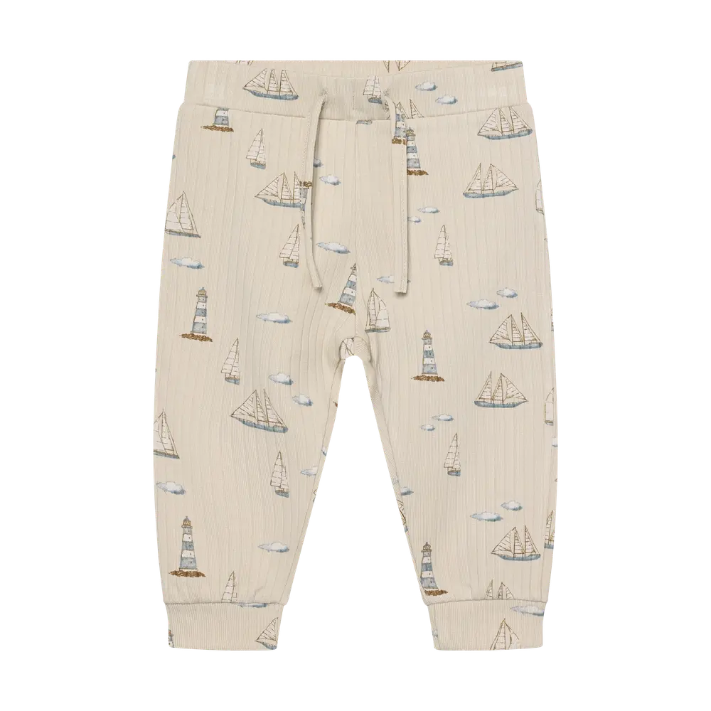 Rib Byxor m. Tryck - Fog - 56 | Barnkläder - Underdelar - Byxor | BabyMode