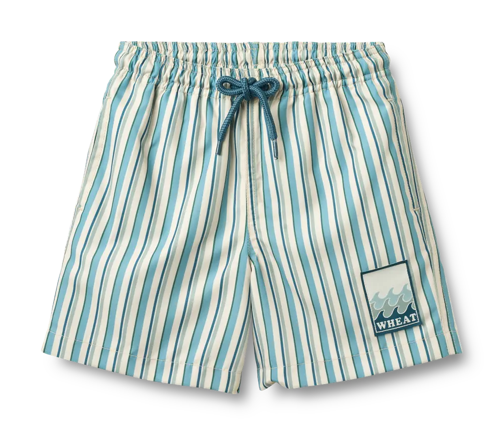 Hansi Badge Badshorts - Aqua Stripe - 92 | Barnkläder - Badkläder - Badshorts & badtoppar | BabyMode