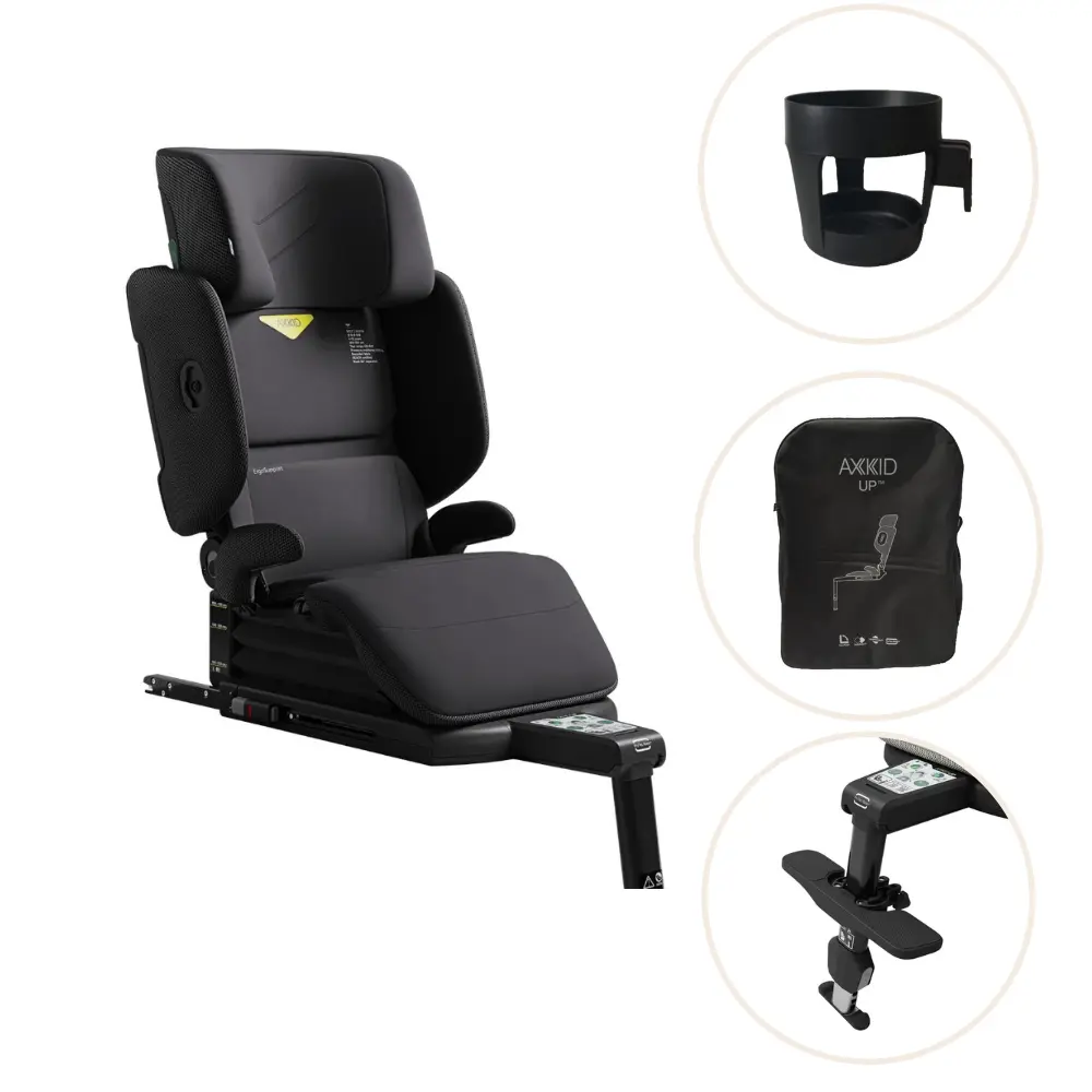 Axkid UP Bältesstol Arctic Mist Grey - inkl. Mugghållare, fotstöd & transportväska | Bilbarnstolar - Framåtvända bilbarnstolar - Bältesstolar | BabyMode