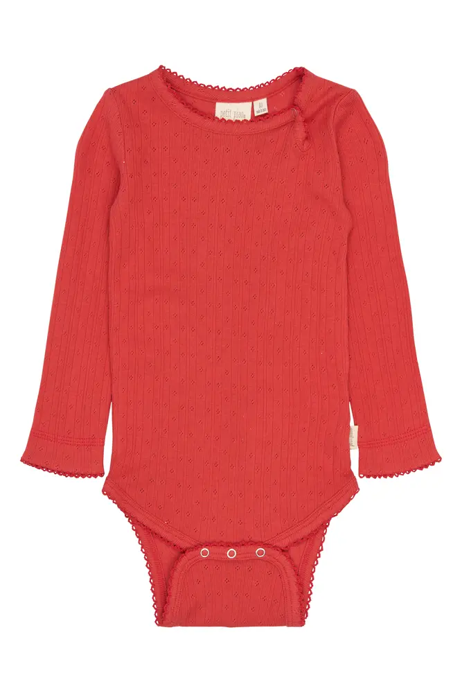 Suze Långärmad Pointelle Body - Molten Lava - 68 CM