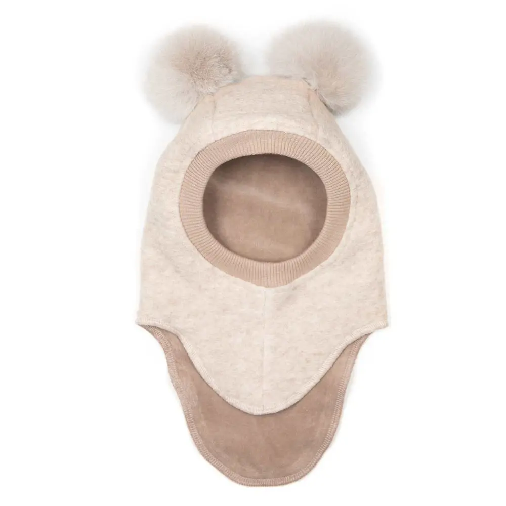 Huttelihut Balaclava m. Alpaca Pompoms - Sand Melange - 12-24 MDR.