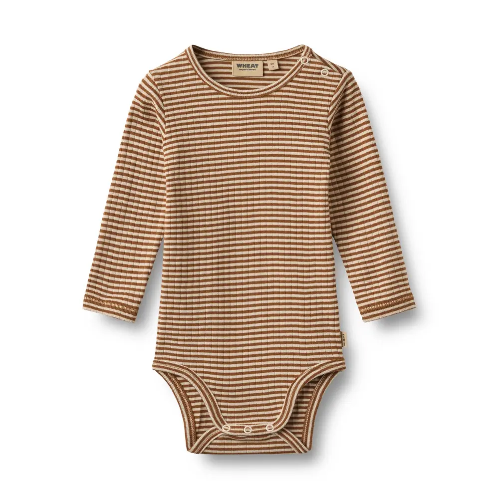 Wheat Freddie Långärmad Body - Warm Hazel Stripe - 68