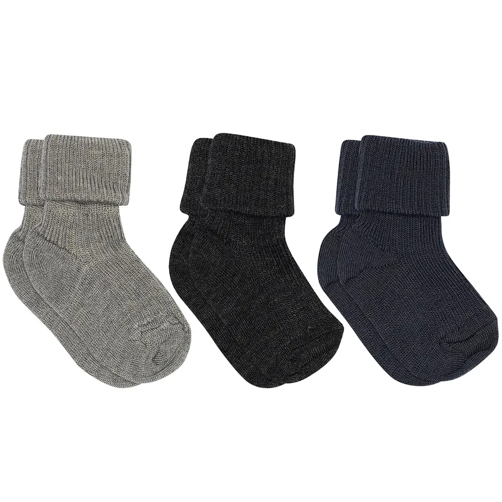 Ull Rib Babystrumpor 3 -pack - Grey Melange - 17/18 | Barnkläder - Ull - Strumpor & ullstrumpbyxor | BabyMode