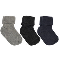 Ull Rib Babystrumpor 3 -pack - Grey Melange