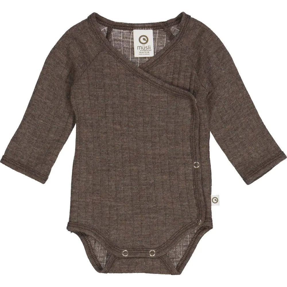 Långärmad Body Woolly - Walnut Melange - 74 | Barnkläder - Ull - Ullbodys | BabyMode
