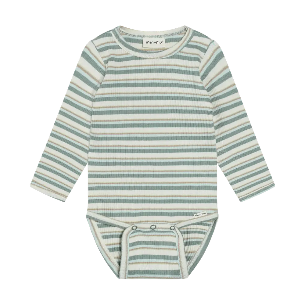 Långärmad Rib Body m. Ränder - Lily Pad - 62 | Barnkläder - Bodys & overaller - Långärmad body | BabyMode
