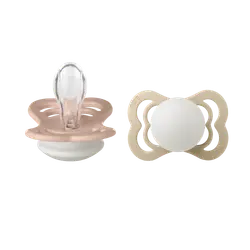 Napp Supreme Glow 2-pack Silikon Symmetrisk 0-6 mån - Blush/Vanilla | Baby & Barn - Sköta - Nappar | BabyMode