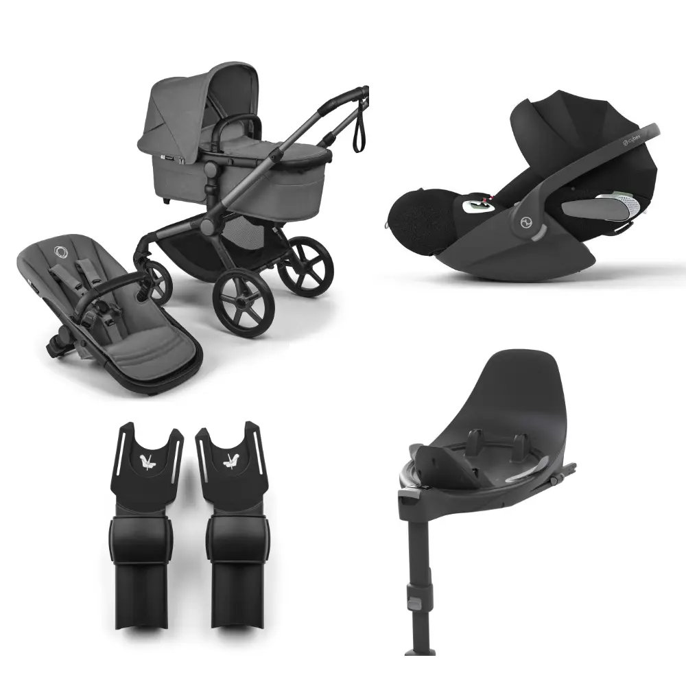 Bugaboo Fox 5 Renew Complete - Graphite/Moon Grey + Cloud T + Bas T + Adapter | Barnvagnar - Barnvagnspaket | BabyMode