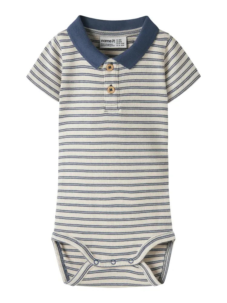 Jerimiah Kortärmad Polo Body - Vintage Indigo - 86 | Barnkläder - Bodys & overaller - Kortärmad body | BabyMode