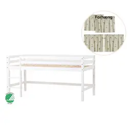 ECO Dream Halvhög säng (delbar) vit 70x160, med grön gardin | Barnrum | BabyMode