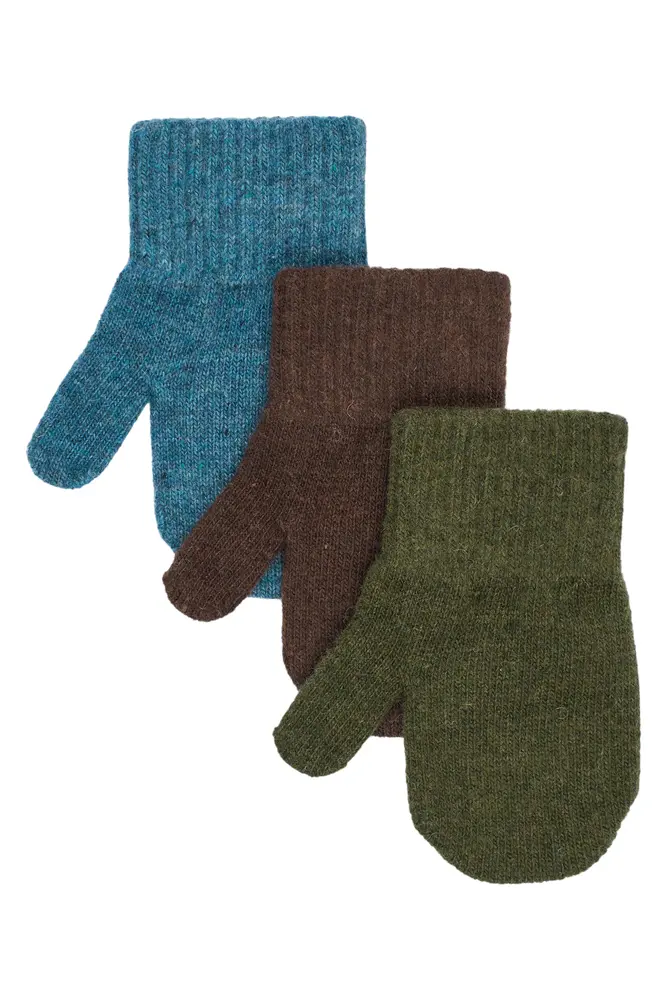 Mikk-Line Magiska Vantar, 3-pack - Blue Mirage-Kombu Green-Coffee Bean - 0-2 ÅR