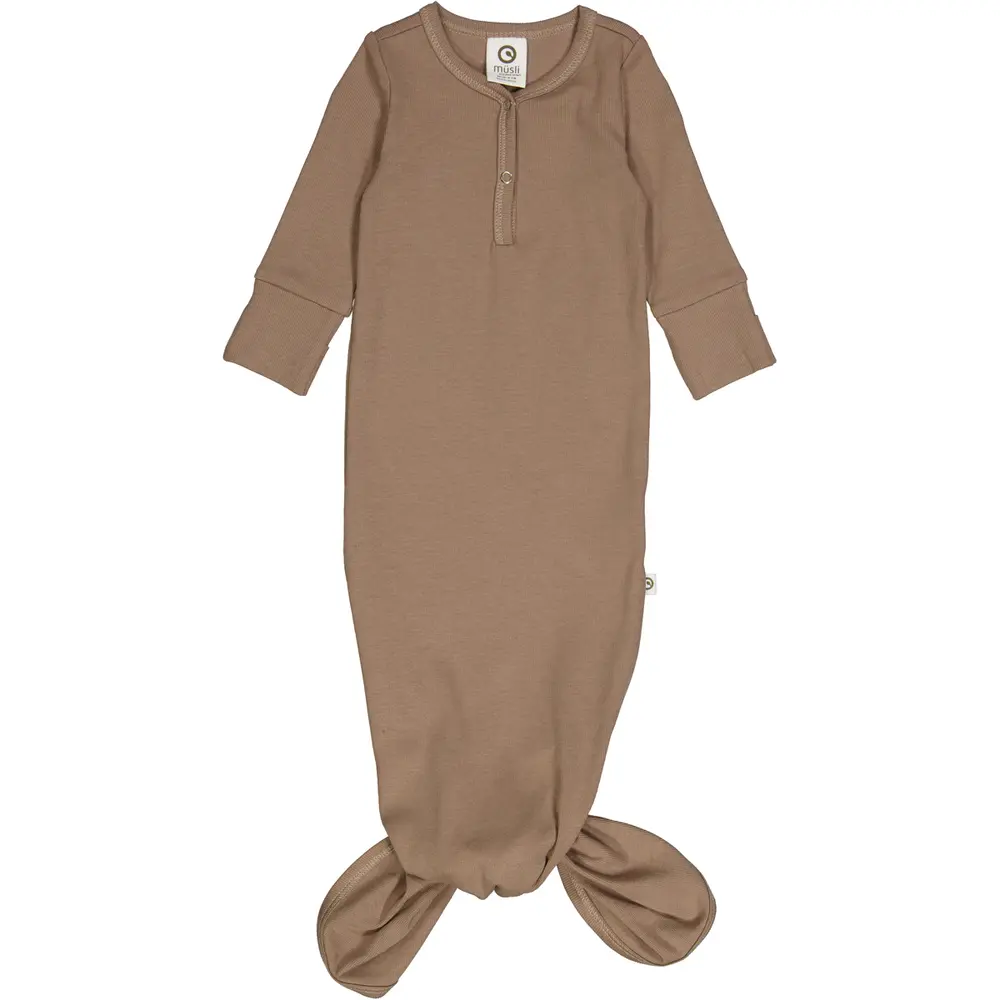 RIB Sovpåse med Knut - Walnut - 50 | Barnkläder - Bodys & overaller - Jumpsuit med fot | BabyMode