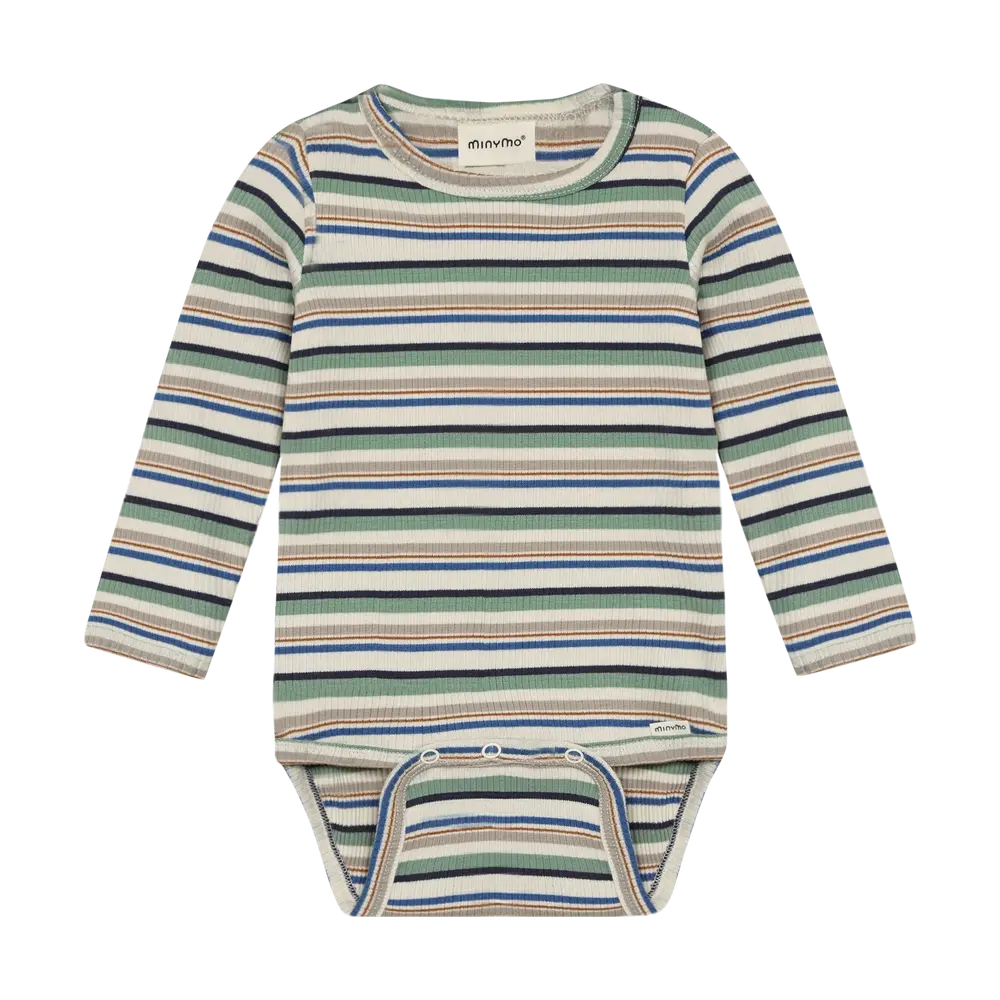 Längåarmad Rib Body m. Ränder - Lily Pad - 68 | Barnkläder - Bodys & overaller - Långärmad body | BabyMode