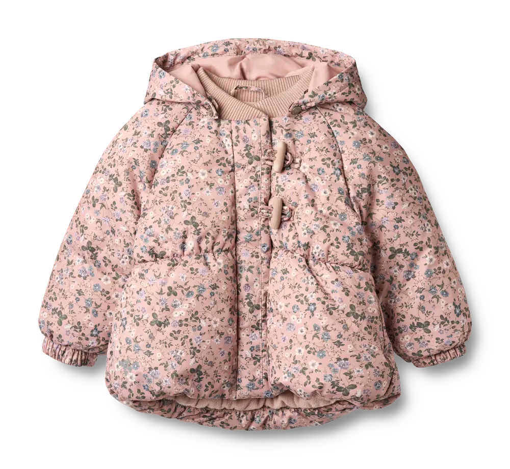 Olga Pufferjacka - Rose powder flowers - 9-12 MDR. | Barnkläder - Ytterplagg - Vinterjackor & byxor | BabyMode