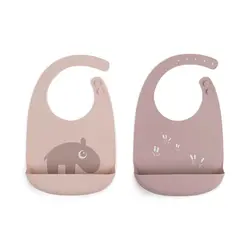 Haklapp Silikon 2-pack Ozzo - Powder | Baby & Barn - Äta - Haklappar | BabyMode