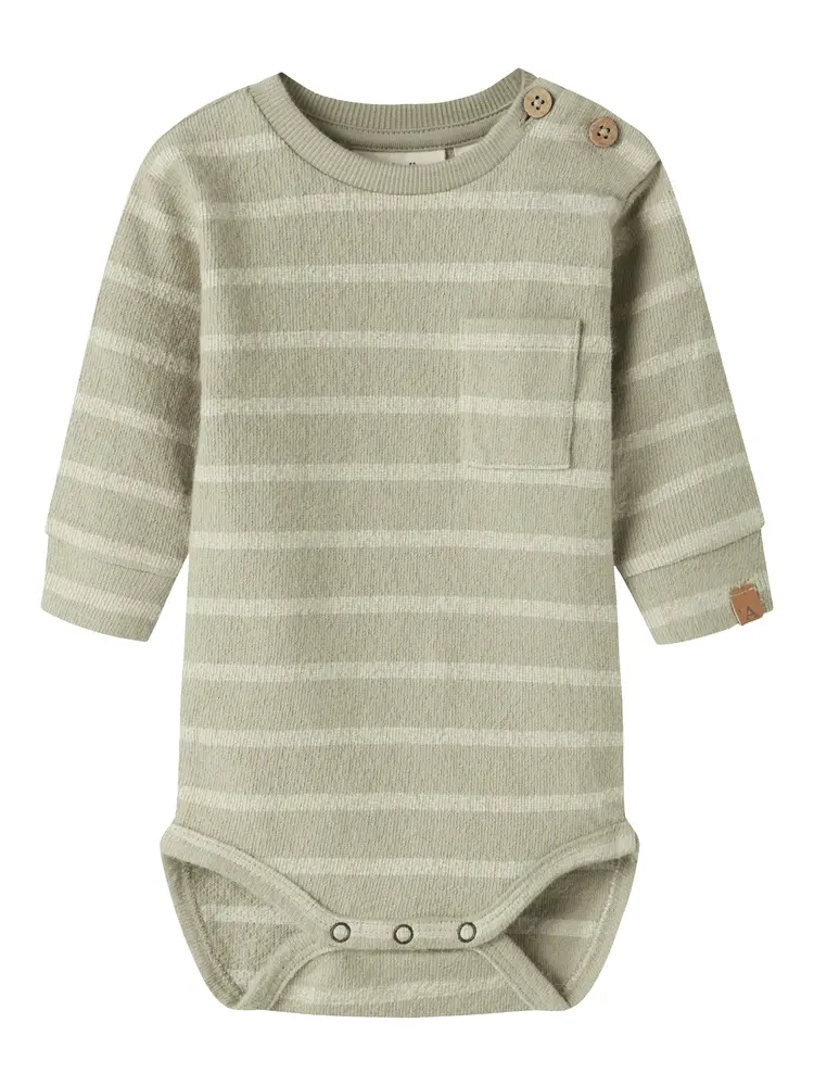 Lil' Atelier Oby Långärmad Body - Moss Gray - 56