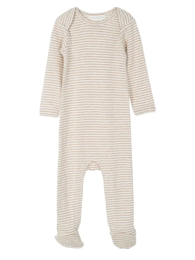 Baby Jumpsuit Randig - Oat Stripe - 80 | Barnkläder - Bodys & overaller - Jumpsuit med fot | BabyMode