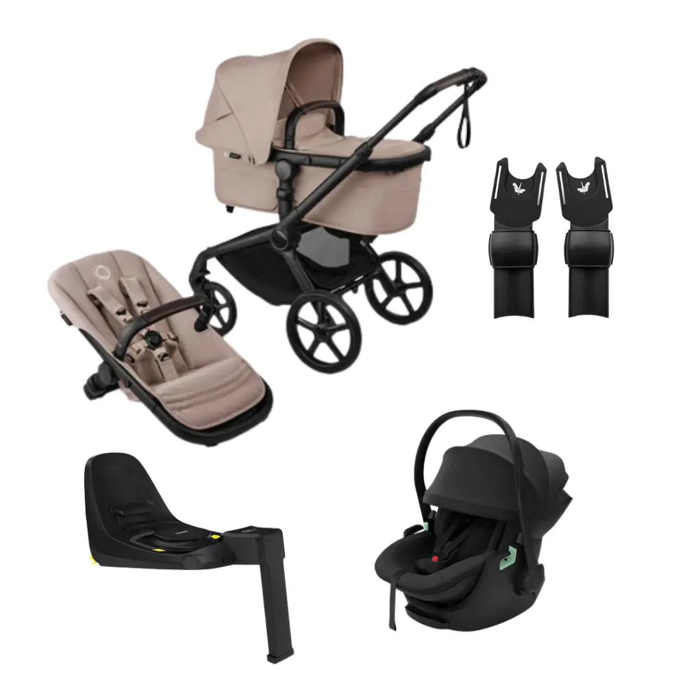 Bugaboo Fox 5 Renew Barnvagn + Thule Maple Babyskydd & Bas - Desert Taupe/Black | Barnvagnar - Barnvagnspaket | BabyMode
