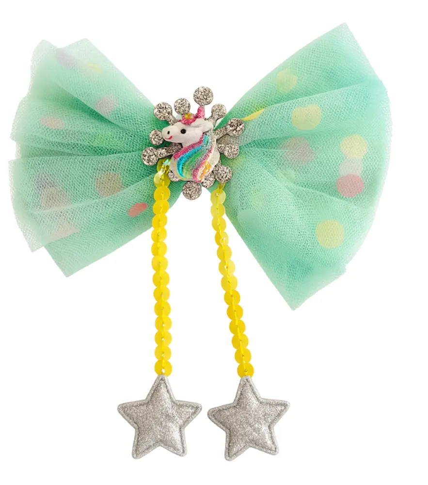 Hårspännen Big Unicorn Bow Green | Barnkläder - Temakläder - Festkläder & tillbehör - Håraccessoarer | BabyMode