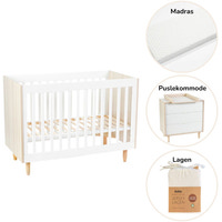 Karl startpaket – säng, skötbord, madrass och lakan