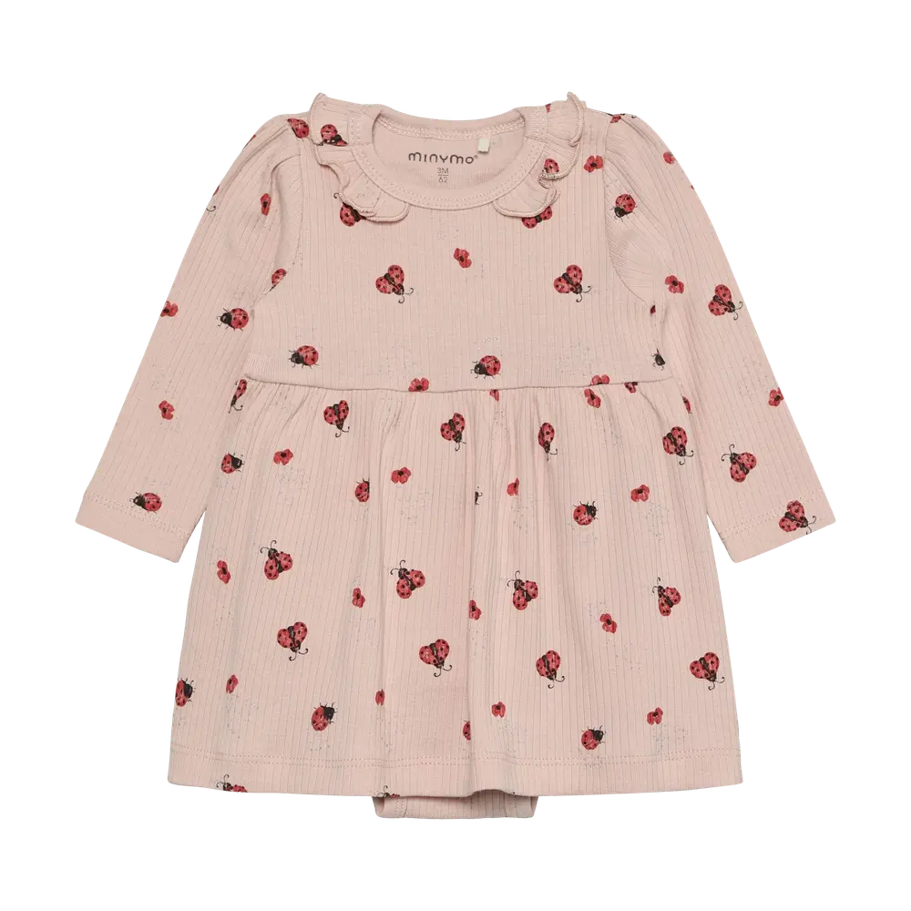 Långärmad Rib Bodyklänning m. Tryck - Peach Whip - 80 | Barnkläder - Toppar - Klänningar - Bodyklänningar | BabyMode