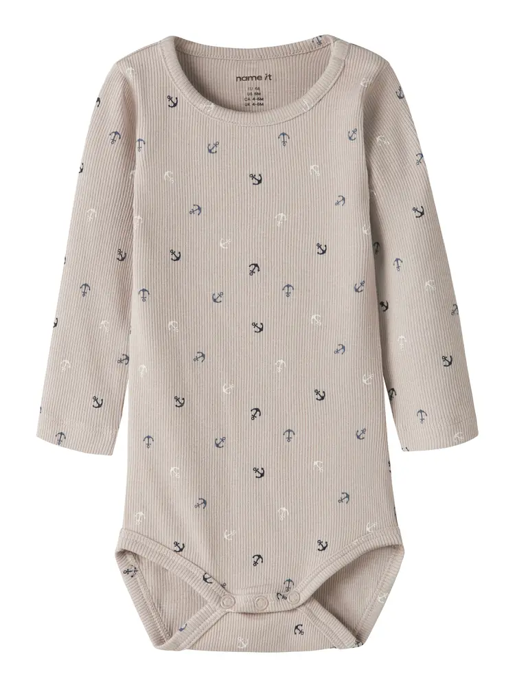 Fanchor Långärmad Body - Chateau Gray - 68 | Barnkläder - Bodys & overaller - Långärmad body | BabyMode