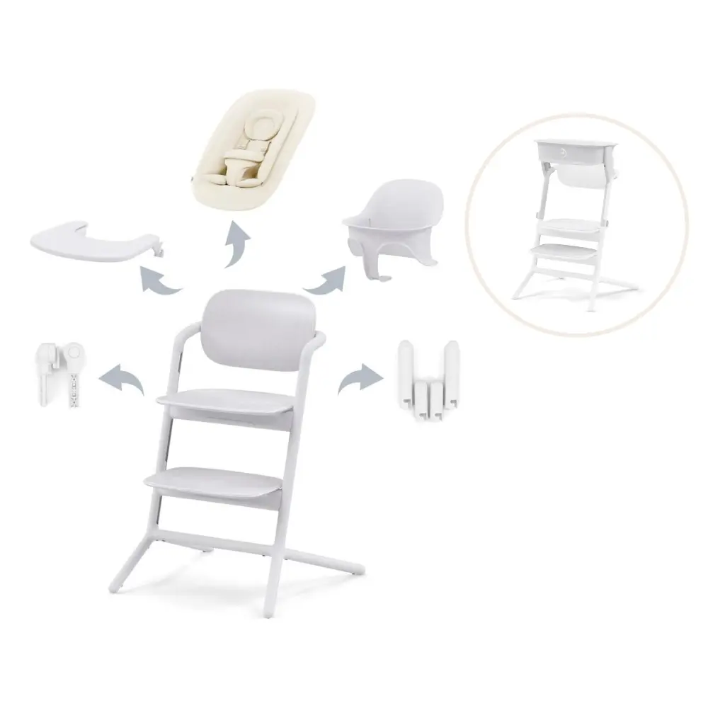 Lemo barnstol 4-i-1 inkl. Hjälpa till pall – All white All white | Baby & Barn - Äta - Barnstolar & tillbehör - Barnstolar med tillbehör | BabyMode