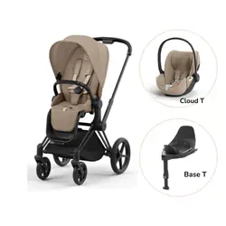 Priam Sittvagn + Cloud T + Basenhet T - Cozy Beige/Matt Black PLUS | Barnvagnar | BabyMode