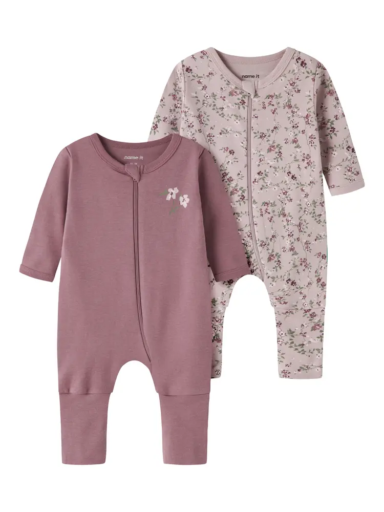 Name It Violetblomt Pyjamas m. Dragkedja 2-Pack - Violet Ice - 56