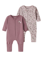 Name It Violetblomt Pyjamas m. Dragkedja 2-Pack - Violet Ice
