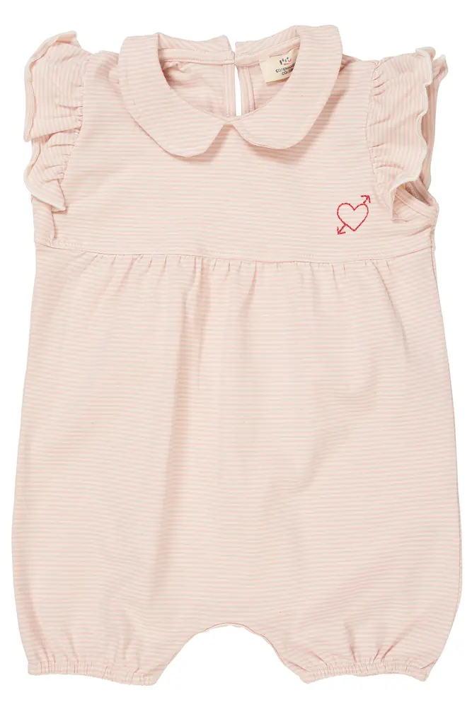 Stribet romper m. hjerte broderi - DUSTY ROSE - 62 | Barnkläder - Bodys & overaller - Body utan ärmar | BabyMode