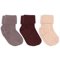 Uld rib baby strømpe 3 pak - Rose dust