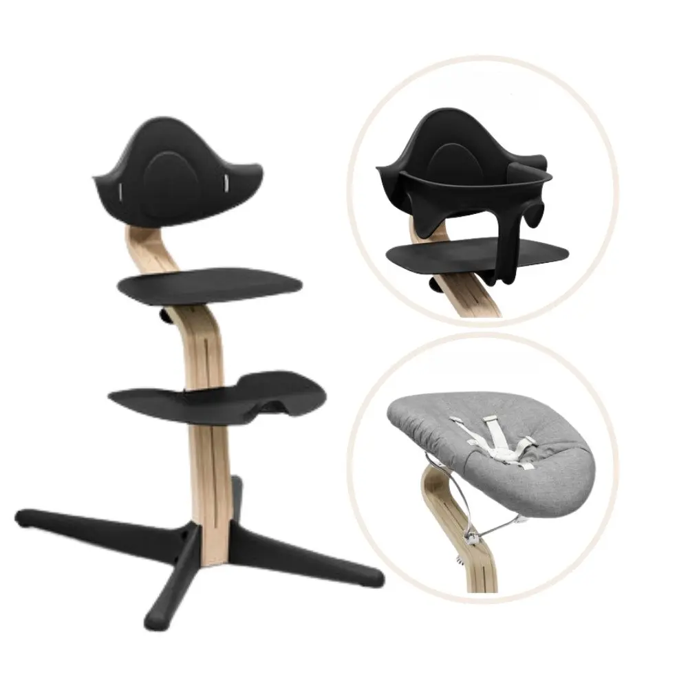 Matstol bok - natural black inkl. babyset