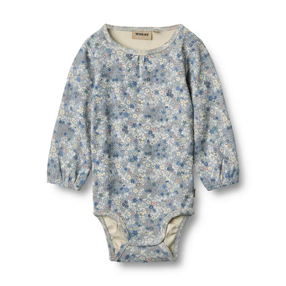 Långärmad Body Elmine - Blue Summer Flowers - 68