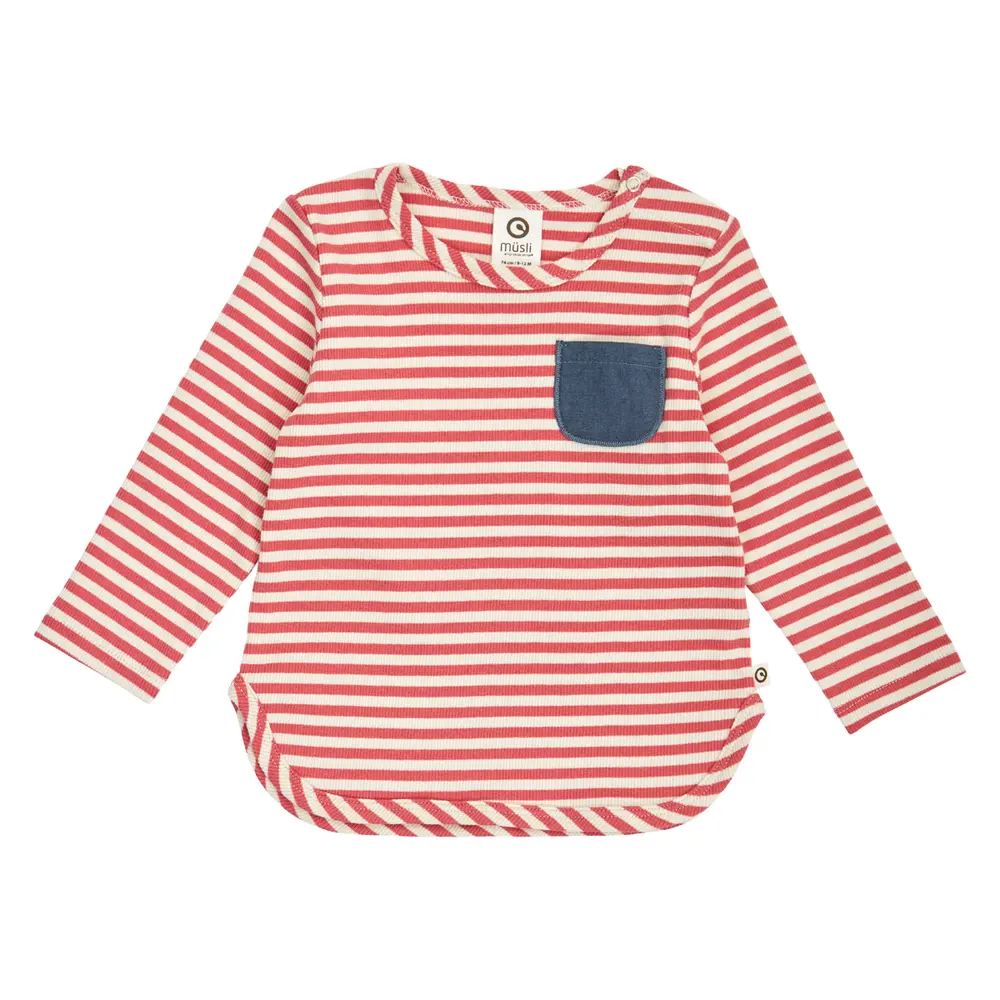 Rib Randig Tröja m. Ficka - Mineral red/ Tofu - 68 | Barnkläder - Toppar - Koftor, västar & tröjor | BabyMode